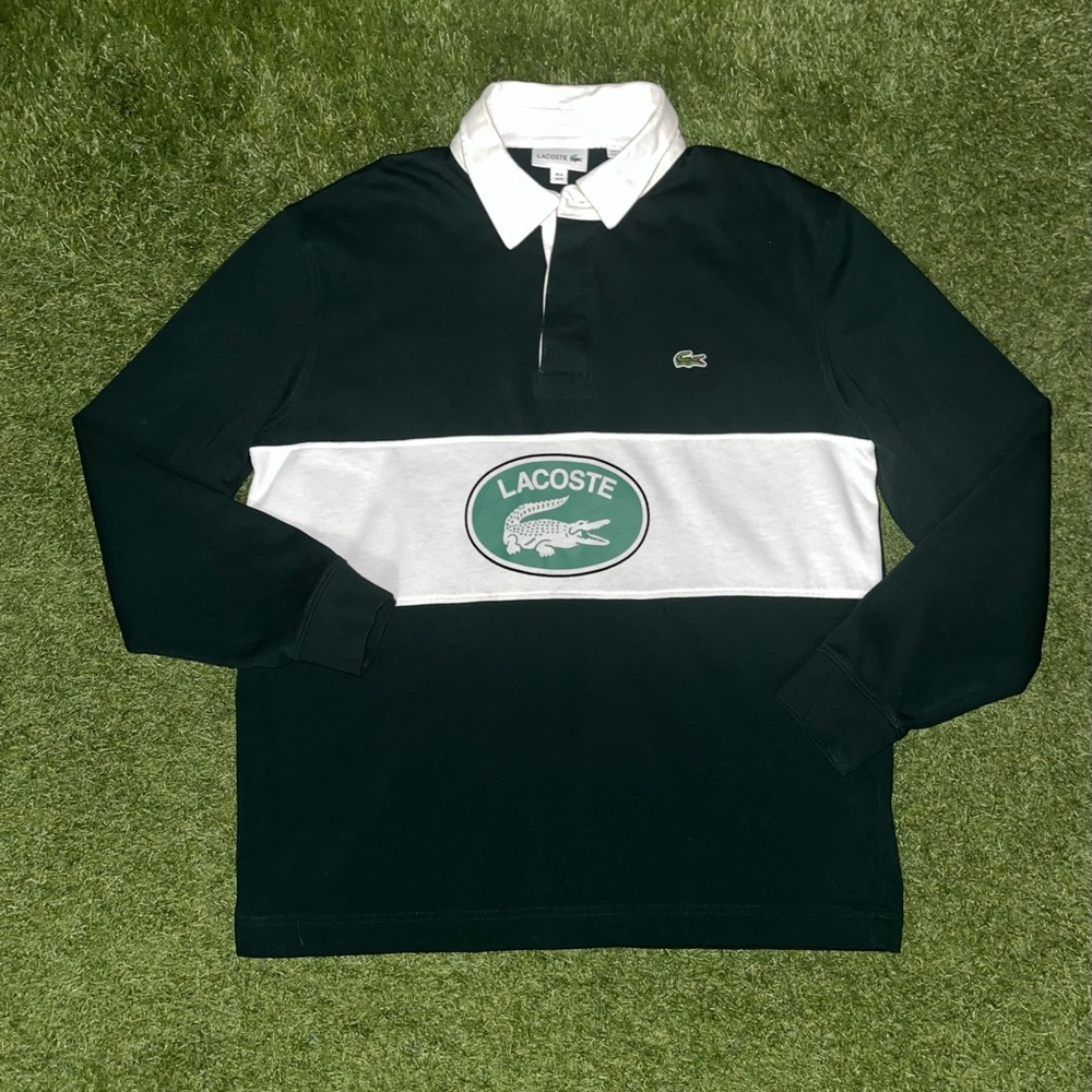 Lacoste Men's Green and White Long Sleeve Shirt